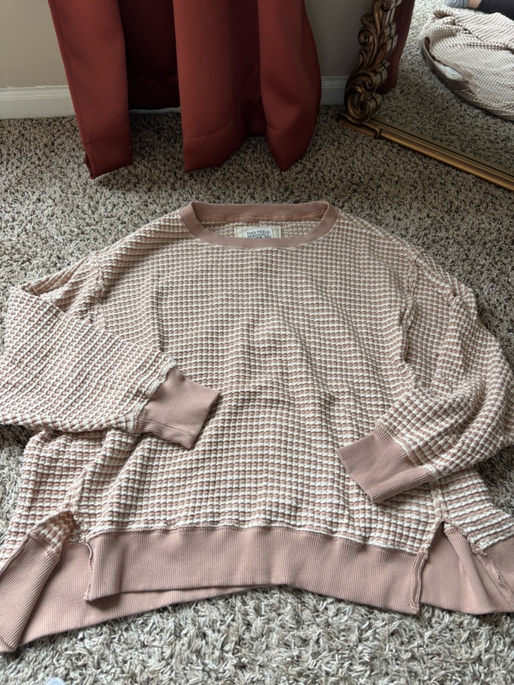 American Eagle Outfitters Waffle-Knit Crewneck Sweater in Blush
